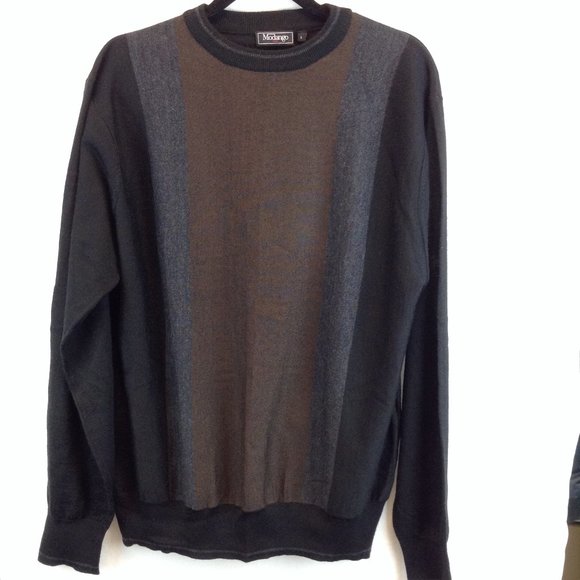 Modango Italy Black/Brown/Grey Striped Merino Wool Blend Sweater - Picture 1 of 13